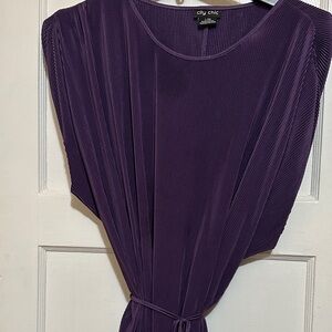City Chic Deep Purple Pleated Midi Dress with Tie Waist